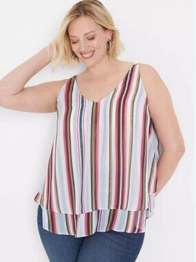 Lane Bryant Striped Double Layer Tank Blouse – Size 28 – Very Good Condition 🌸